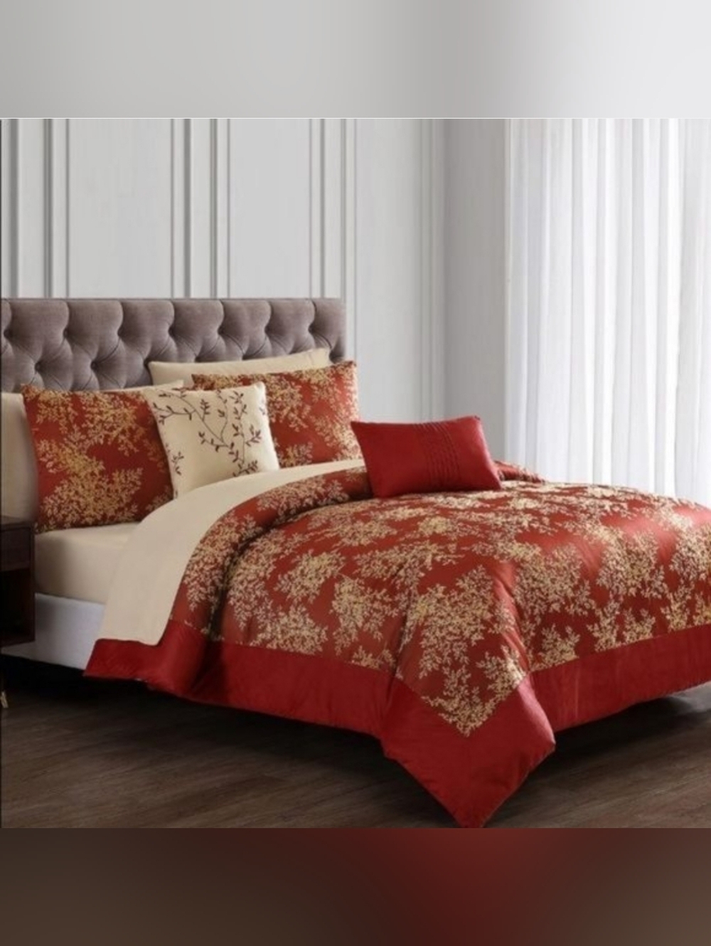 Pagoda Floral 9-pc King Comforter Set RED/GOLD